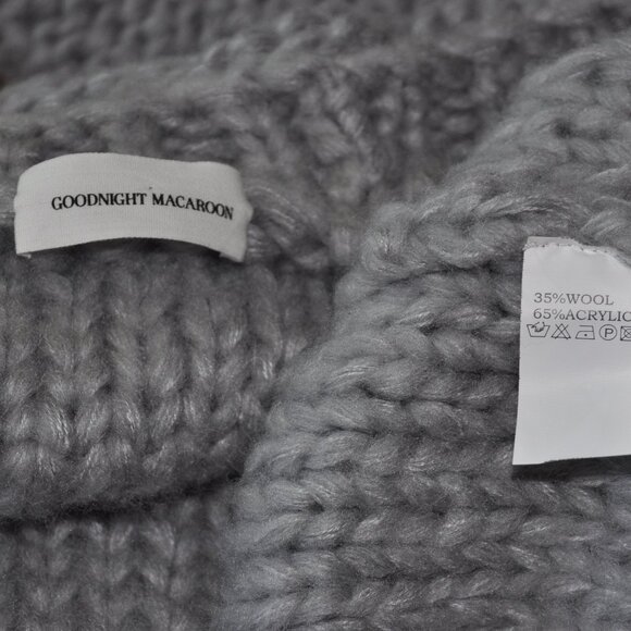 Goodnight Macaroon Grey Open Sweater Pom Pom Chunky Knit Cardigan Wool Blend OS - Picture 5 of 5